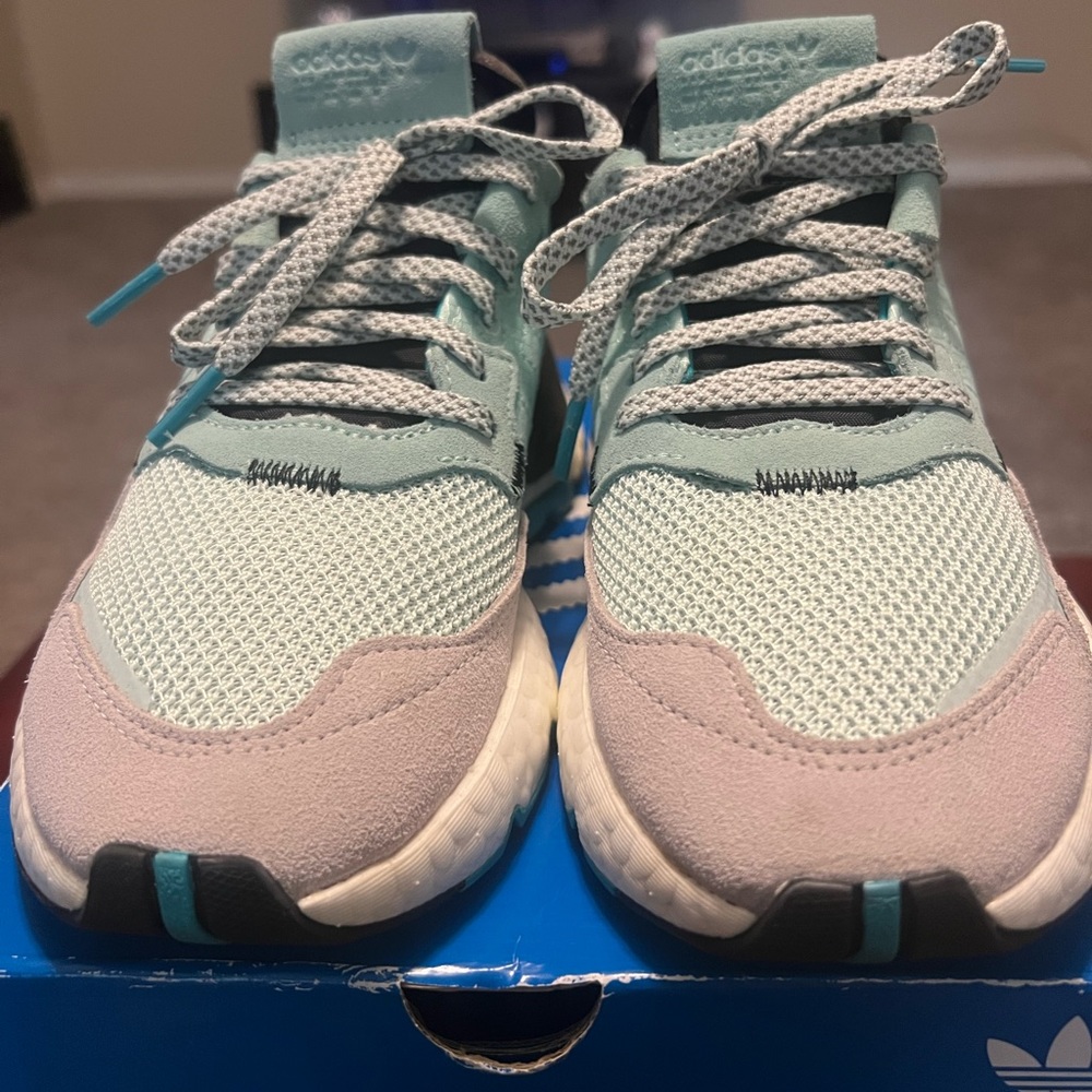 Adidas Nite Joggers Size 5 EUC Ice Mint blue grey black with box